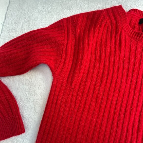 Aqua Womens Red Ribbed Knit Cashmere Sweater Small Crew Neck Pullover Cozy Soft - Picture 5 of 11